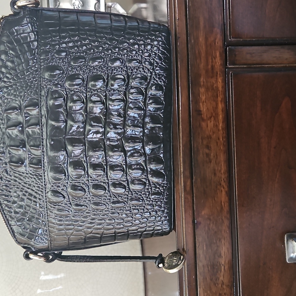 Brahmin Black and White Mini Duxbury Croc-Embossed Women's Bag - Picture 2 of 7